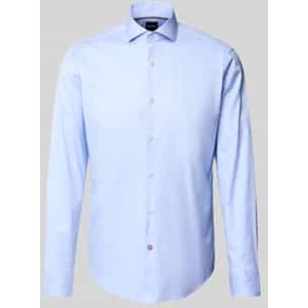 BOSS Joe regular fit overhemd - structuur - blauw gestreept - Strijkvriendelijk - Boordmaat: 43