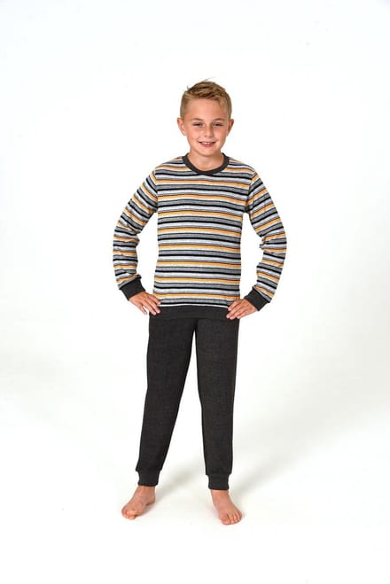 Badstof pyjama voor jongens in gestreepte look, pyjama met manchetten