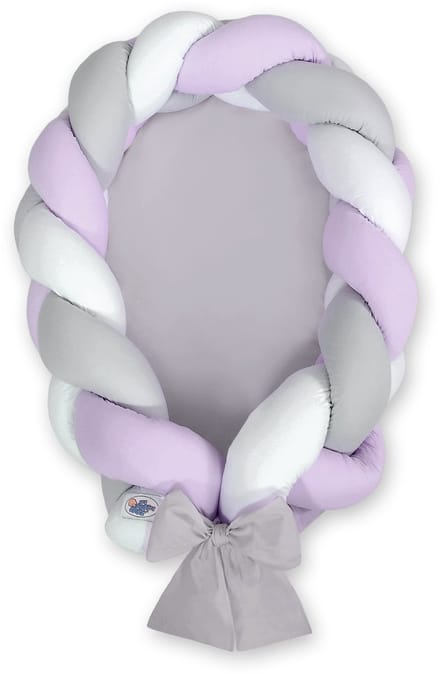 Gevlochten babynest 2 in 1 - wit-lila-grijs