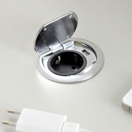 Thebo inbouw stopcontact met deksel en usb lader, RVS