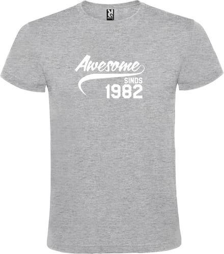 Grijs T-shirt ‘Awesome Sinds 1982’ Wit Maat S