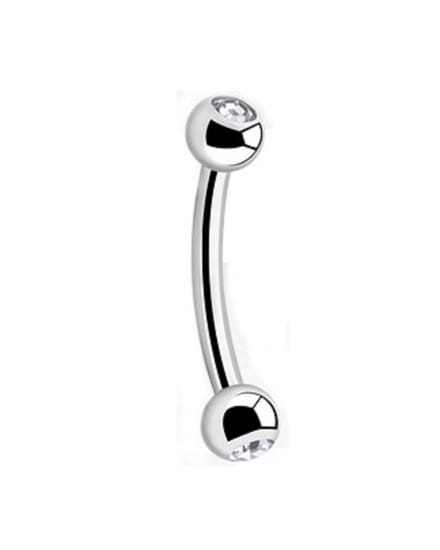Titanium 6 mm Curved Barbell Piercing 1,6 mm met 4 mm Balletjes & wit steen-accent . RH-Jewelry[High Quality Piercing]