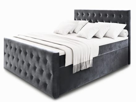 Boxspring FONDI 140x200 cm met matras en topper, bedkasten - Grijs