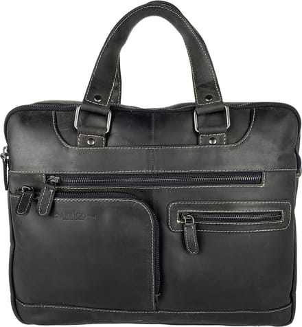 Laptoptas - Messenger Bag - 15.6 inch - Buffelleer - Leer - Mat Zwart - Arrigo
