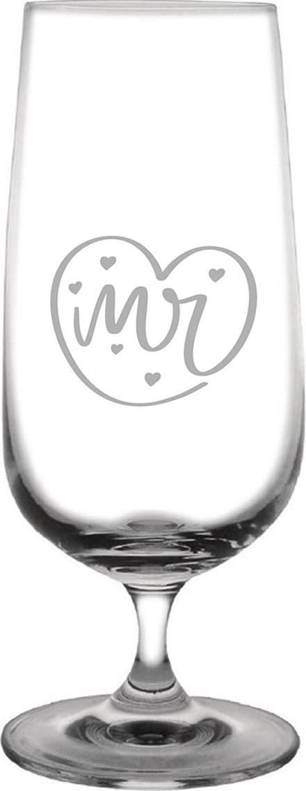 Gegraveerde Bierglas op voet 41cl Mr. In hartje