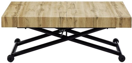 Vente-unique Uitschuifbare en ophefbare 2-in-1-tafel - MDF en staal - Naturel en zwart - MORIALA