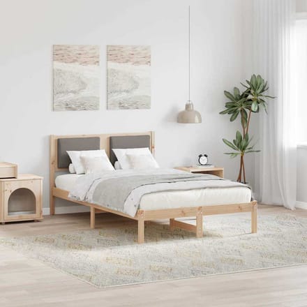 vidaXL - Bedframe - met - hoofdeinde - Taupe - 120 - x - 190 - cm - Massief - grenenhout