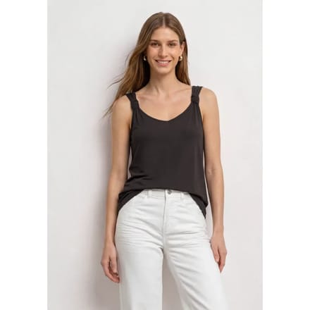 Top met V-hals en knoopdetail
