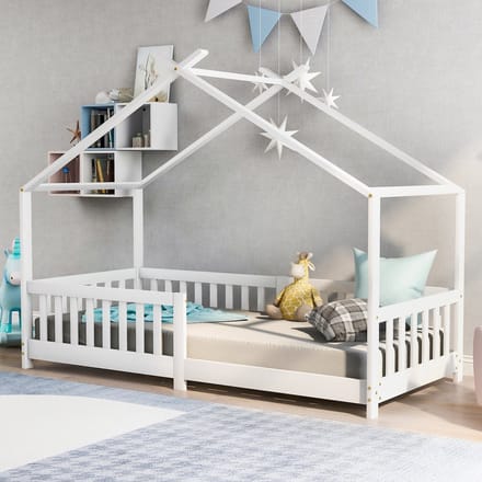 PHOEBE CAT Kinderbed - 90x200 cm - Huisvormig - Met zijhekken - Wit
