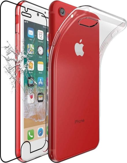 Back cover Hoesje Geschikt voor: iPhone 7 Plus / 8 Plus - Soft TPU Siliconen Case & 2X Tempered Glas Combi - Transparant