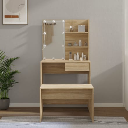 vidaXL - Kaptafelset - met - LED's - bewerkt - hout - sonoma - eikenkleurig