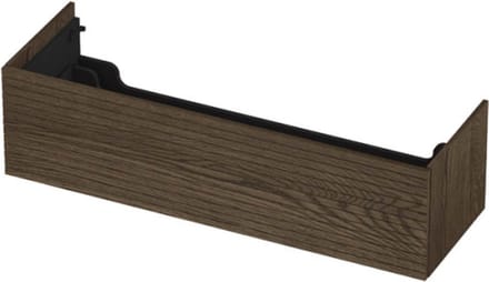 INK wastafelonderkast 1 lade greeploos push to open echt hout met horizontaal gefreesd front 140x45x38cm, massief eiken charcoal