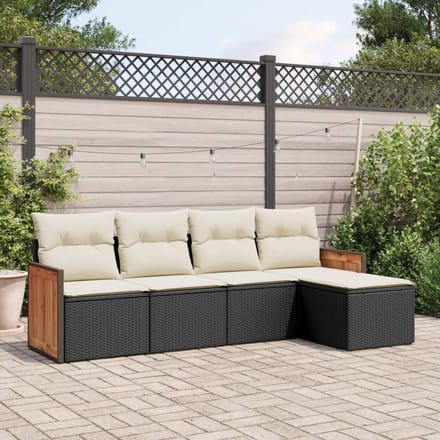 vidaXL - 5-delige - Loungeset - met - kussens - poly - rattan - zwart