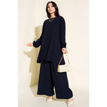 Geweven Lange Mouwen Tuniek en Wijde Pantalon Set