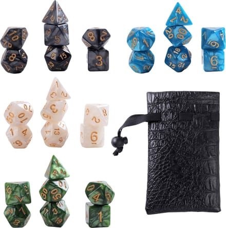 Lapi Toys - Dungeons and Dragons dobbelstenen mega set - D&D dobbelstenen - D&D polydice - 4 sets (28 stuks) - Acryl - Met gratis dice bag - Meerkleurig