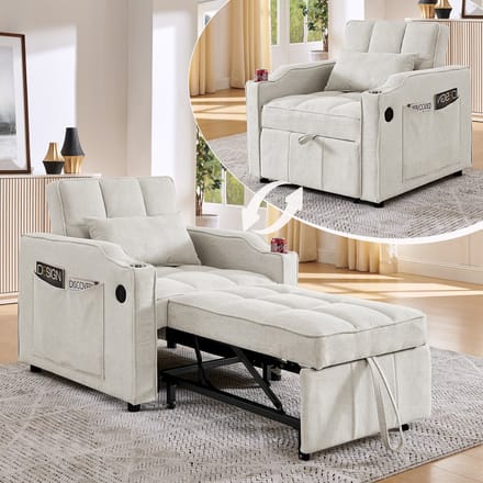 Slaapbank - 3-In-1 Multifunctioneel - 190 cm Slaapoppervlak - USB & Type-C - Beige