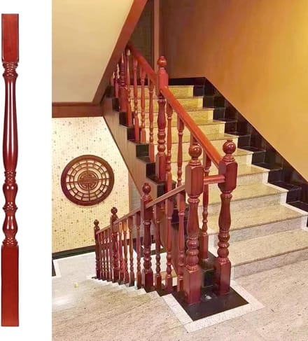 Houten Trapleuning - Spindel Baluster - Trap Afwerking - Massief Hardhout - 95 cm - Rood