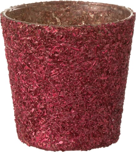 J-Line windlicht Glitter - glas - rood - small - 2 stuks