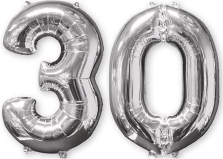 Amscan - Folieballon verjaardag '30' - zilver - Ø 66 cm - Set-1