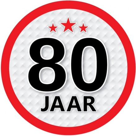 80 jaar leeftijd sticker - rond - Dia 15 cm - 80 jaar verjaardag - jubileum - leeftijd versiering