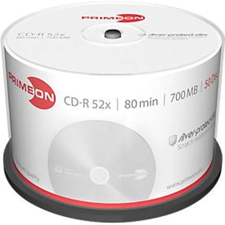 Primeon 2761102 CD-R 80 disc 700 MB 50 stuk(s) Spindel Mat zilver oppervlak