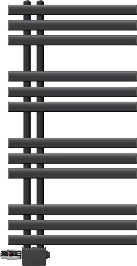 LuxeBath badkamer radiator IJzer EM 500x1000mm Antraciet Centreeraansluiting Aansluitset Thermostaat Universeel Hoek- en rechte doorvoer, design radiator Handdoekwarmer Handdoekdroger Handdoekradiator