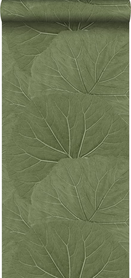 ESTAhome behang grote bladeren vergrijsd olijfgroen - 53 cm x 10.05 m - 138995