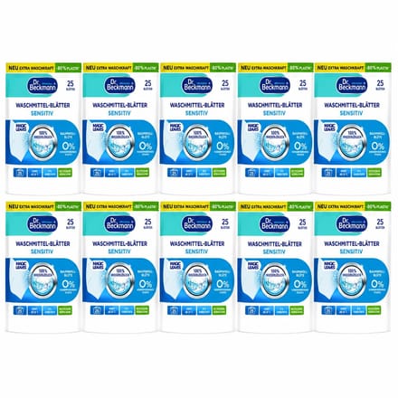 Dr. Beckmann Magic Leaves Sensitive 250 Wasbeurten - Wasmiddelbladen - Parfumvrij - 10 x 25 Wasbeurten