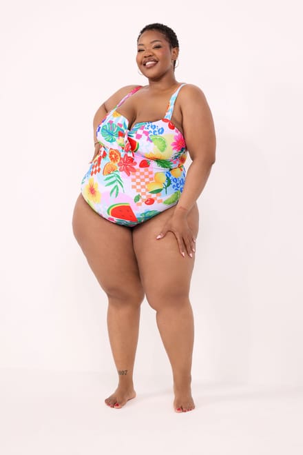 Yours Roze En Wit Badpak Met Gemixte Zomerprint Size 52