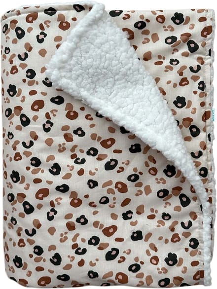 BINK Bedding Wiegdeken Leopard / Sherpa offwhite 75 x 100 cm - panter - dierenprint - zacht