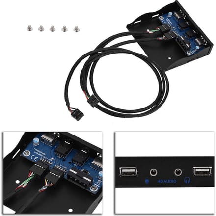 USB2.0 HDAUDIO Lecteur de disquette Panneau avant 3.5 9 Broches vers 2 Interfaces USB2.0 avec Audio Micro black