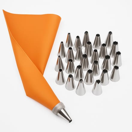 Spuitzak met Spuitmondjes - Herbruikbaar - 26 RVS Spuitmondjes - Oranje