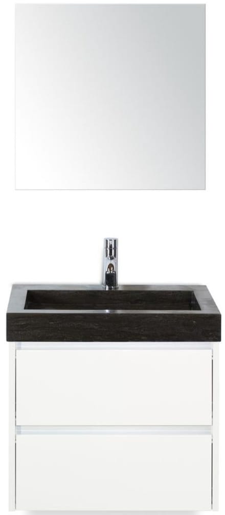 Dante Badmeubelset 60 cm - Wit Hoogglans - Wastafel Hardsteen Wit Lucca met Spiegel
