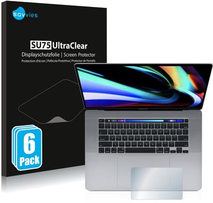 Savvies - Screenprotector voor Apple MacBook Pro 16" 2019 (Touch Trackpad) - Folie Beschermfolie transparant 6 Stuks