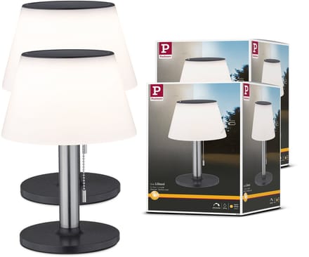 Set Solar LED-tafellamp Lillesol Set van 2 IP44 3000K 2x45lm Edelstaal