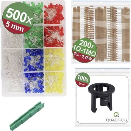 Quadrios 24O196 LED-assortiment Rood, Groen, Geel, Blauw, Wit 5 mm 700 mcd 20 mA 3 V