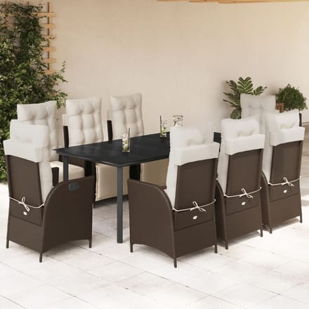 vidaXL - 9-delige - Tuinset - met - kussens - poly - rattan - bruin