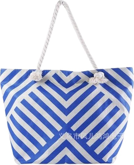 Strandtas Shopper Weekendtas Blauw-Wit Gestreep.