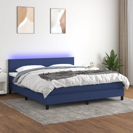 vidaXL - Boxspring - met - matras - en - LED - stof - blauw - 180x200 - cm