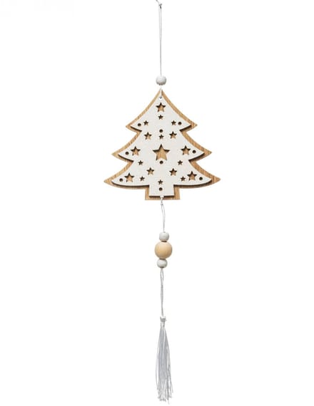 JJA - Houten Hangdecoratie Witte Kerstboom 35 cm Scandinavische Stijl