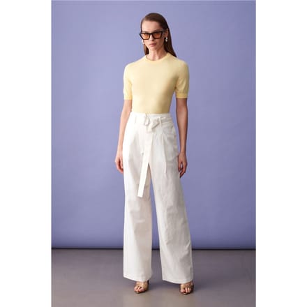 Gestrikte Wijde-Leg Linnenmix Broek