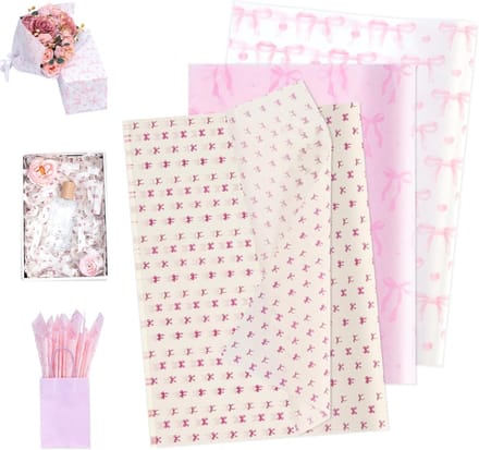 Zijdepapier in wit en roze met strikpatroon voor cadeauverpakking en knutselen