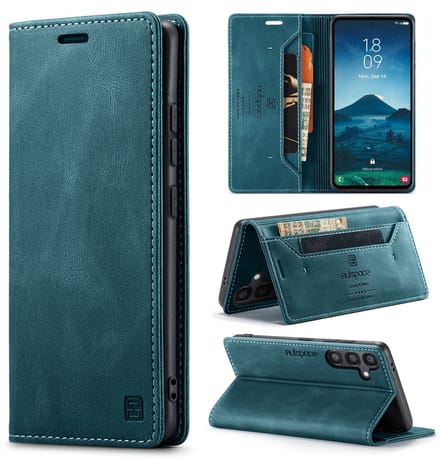 Luxe Flip Case met RFID Bescherming Kaarthouder en Magneetsluiting voor Samsung Galaxy S25 FE _ Blauw