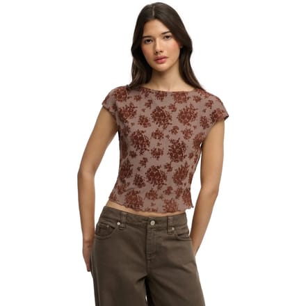 Superdry - Flocked Mesh Top met Korte Mouwen - Dames - Tops