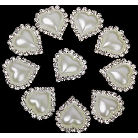 10 Crystal Rhinestone Pearl Knoppen FLATBACK Versiering Craft Decor Hart