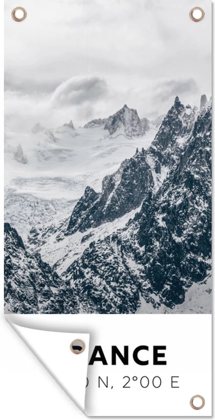 Schuttingposter Frankrijk - Bergen - Sneeuw - 100x200 cm - Tuindoek