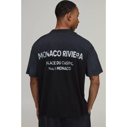 Oversized Fit Monaco Riviera Spray Wash T-shirt | Black | Size Small