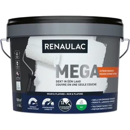 Renaulac Méga Muurverf - Mat - Wit - 10l