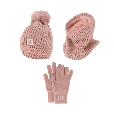 Thermoset dames - Handschoenen/Muts/Nekwarmer - Onesize - 2x Set - Roze