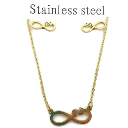 Dames Sieradenset Infinity - Goudkleurige oorbellen en ketting - Staal